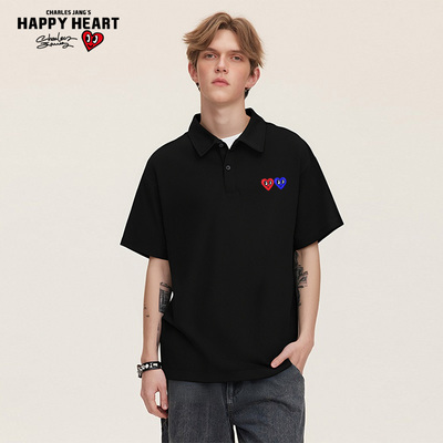 查尔斯桃心爱心刺绣短袖POLO衫