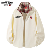 宽松外套 美式 查尔斯桃心 手写标语印花字母撞色夹克男女春秋季