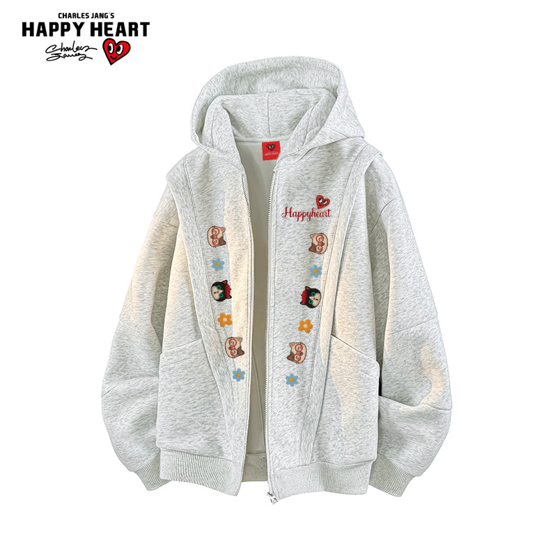 查尔斯桃心小猫印花美式休闲卫衣春秋冬季新款男女宽松开衫外套潮