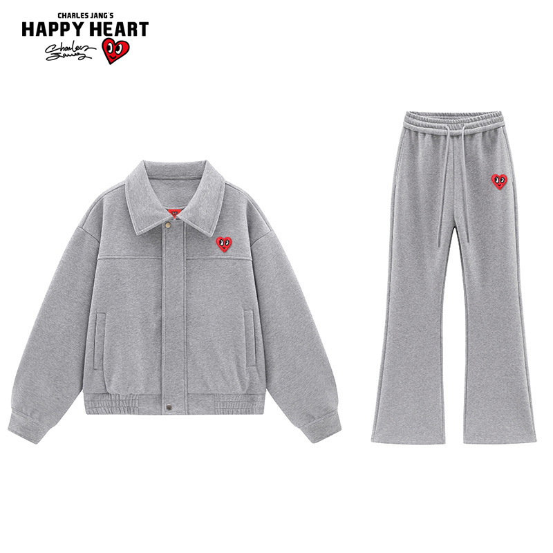 查尔斯桃心重磅开衫卫衣套装男