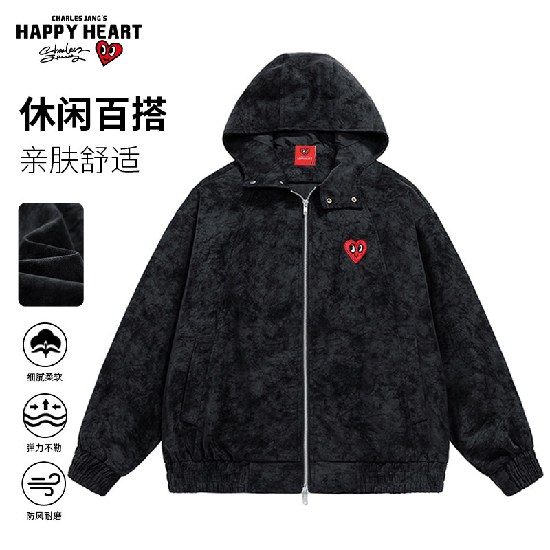 查尔斯桃心美式复古皮衣外套男