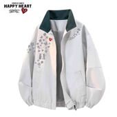 查尔斯桃心 美式 涂鸦撞色拼接立领防风防水夹克外套男女春秋上衣