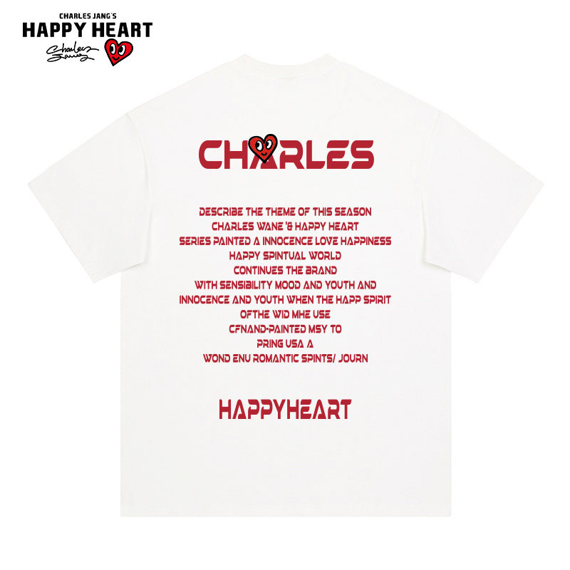 查尔斯桃心 美式短袖T恤男女春夏季宽松纯棉字母印花2026新款情侣