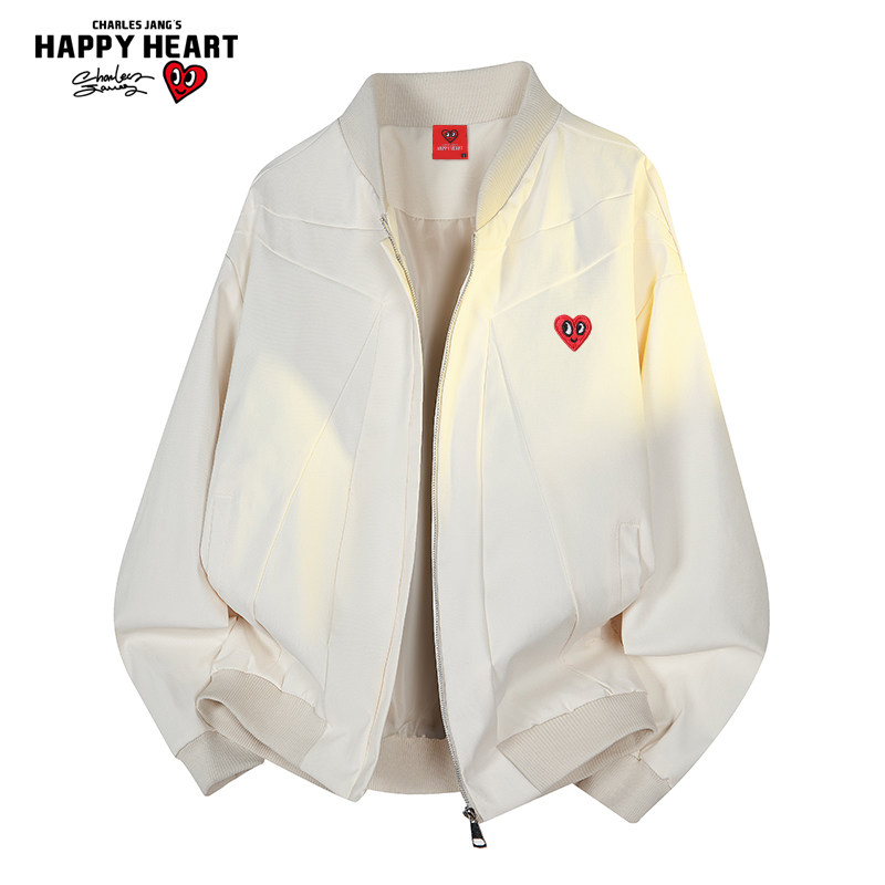 查尔斯桃心 美式解构棒球领夹克男女春秋季宽松休闲百搭情侣外套