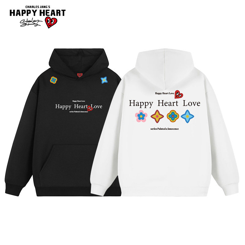 查尔斯桃心涂鸦花瓣标语美式连帽卫衣男女秋冬季休闲情侣潮牌外套