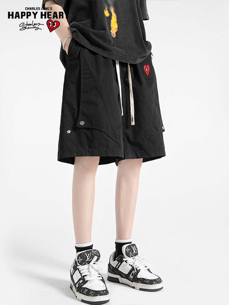 CHARLES HEARTS AMERICAN STUD SHORTS MENS 2024 SUMMER NEW HIGH STREET RUFFIAN CASUAL CROPPED PANTS