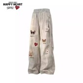 直筒长裤 查尔斯桃心扎染褶皱小狗印花休闲裤 男女2026春秋潮新款 子