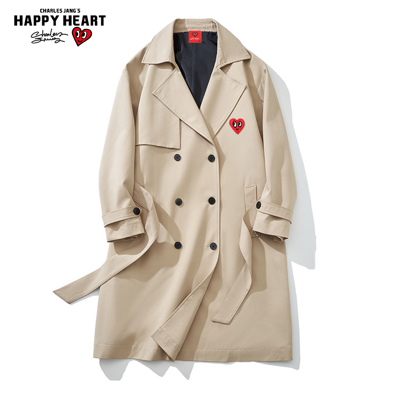 查尔斯桃心美式中长款风衣男外套