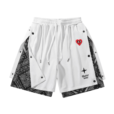 查尔斯桃心假两件腰果花排扣短裤