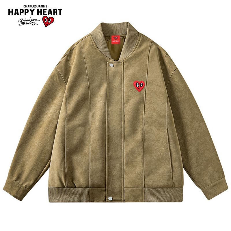 查尔斯桃心老钱风扎染PU皮夹克男