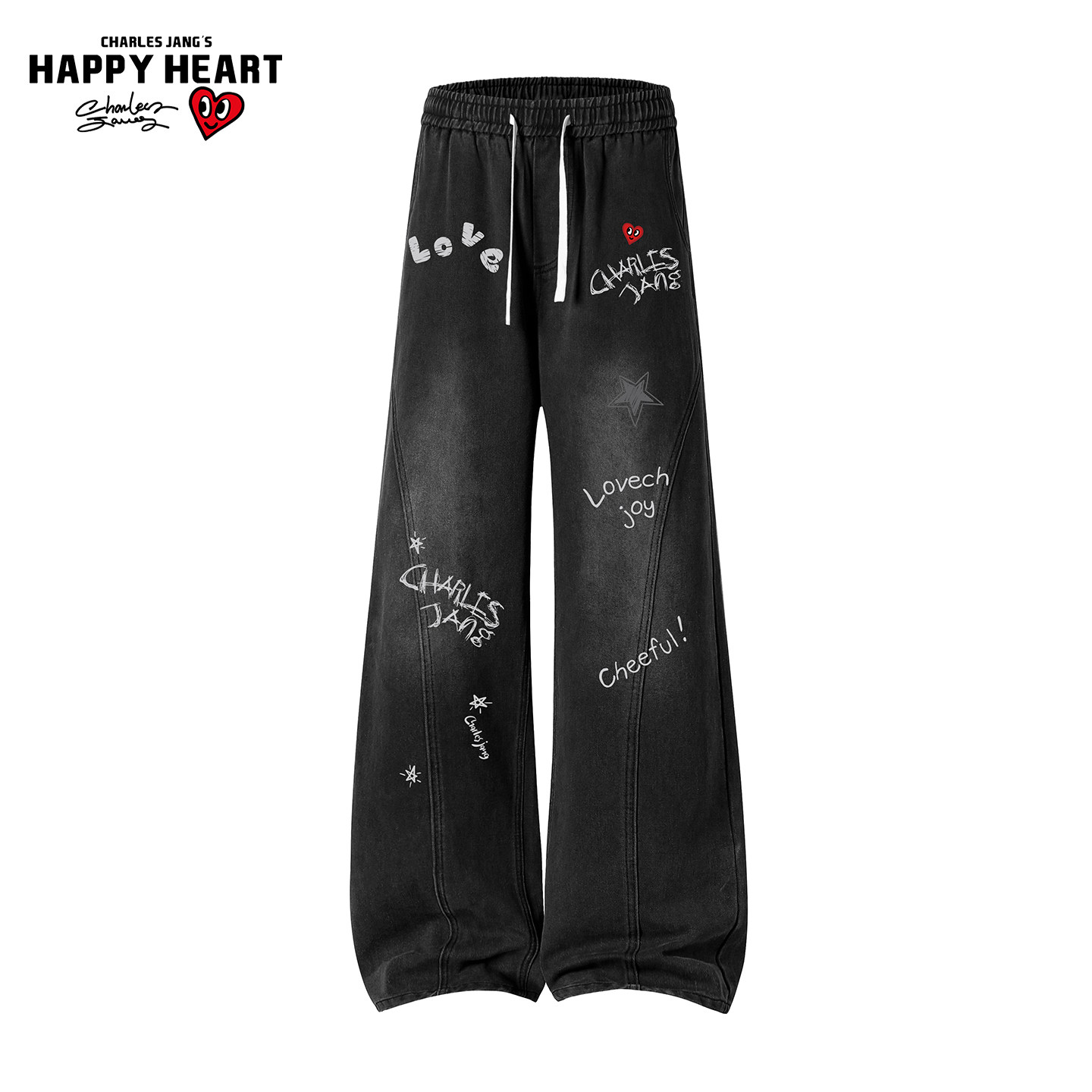 查尔斯桃心直筒牛仔裤男女春秋复古工装水洗解构抽绳高级感长裤潮,男装,牛仔裤,淘宝优惠券,粉丝福利购,淘宝优惠卷