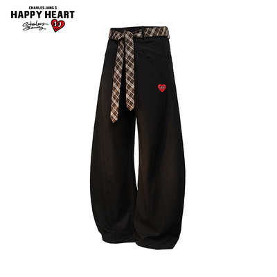 查尔斯桃心美式弯刀休闲裤子男女秋冬季宽松百搭潮流情侣直筒长裤