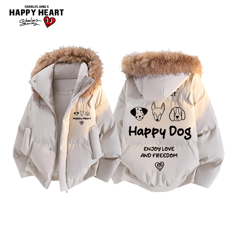 查尔斯桃心新款连帽PU皮棉衣外套