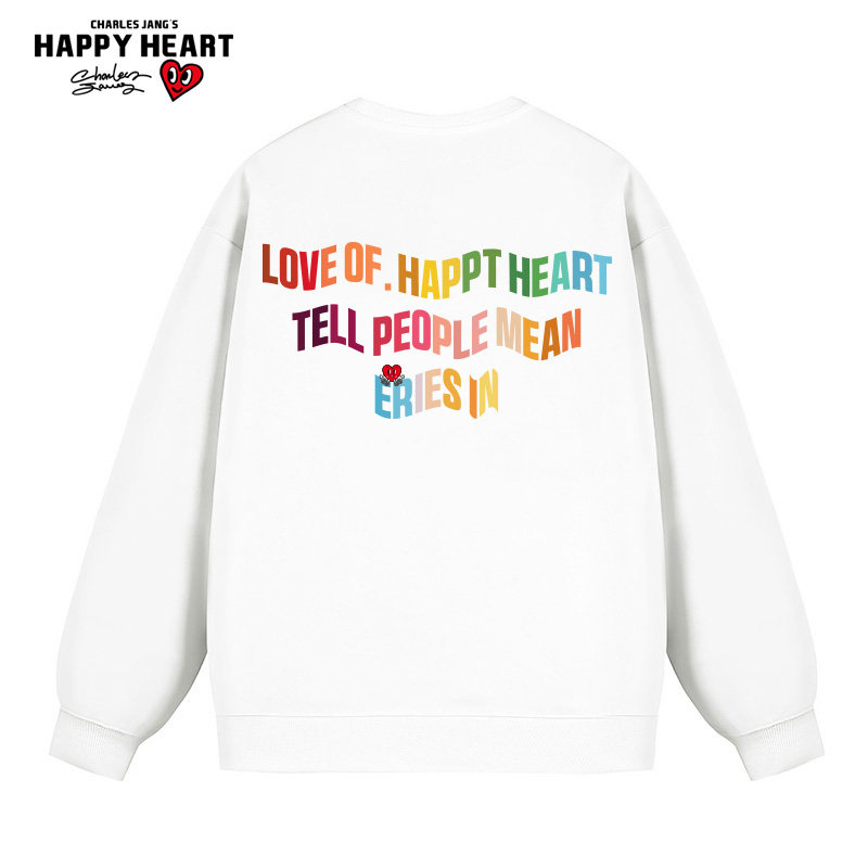 查尔斯桃心 彩虹字母圆领卫衣男2026新款秋冬季加绒加厚保暖长袖