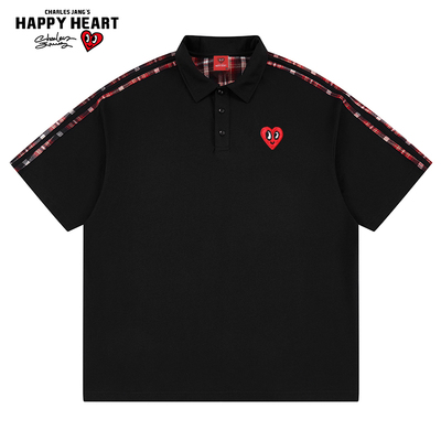 查尔斯桃心格子条纹短袖POLO衫