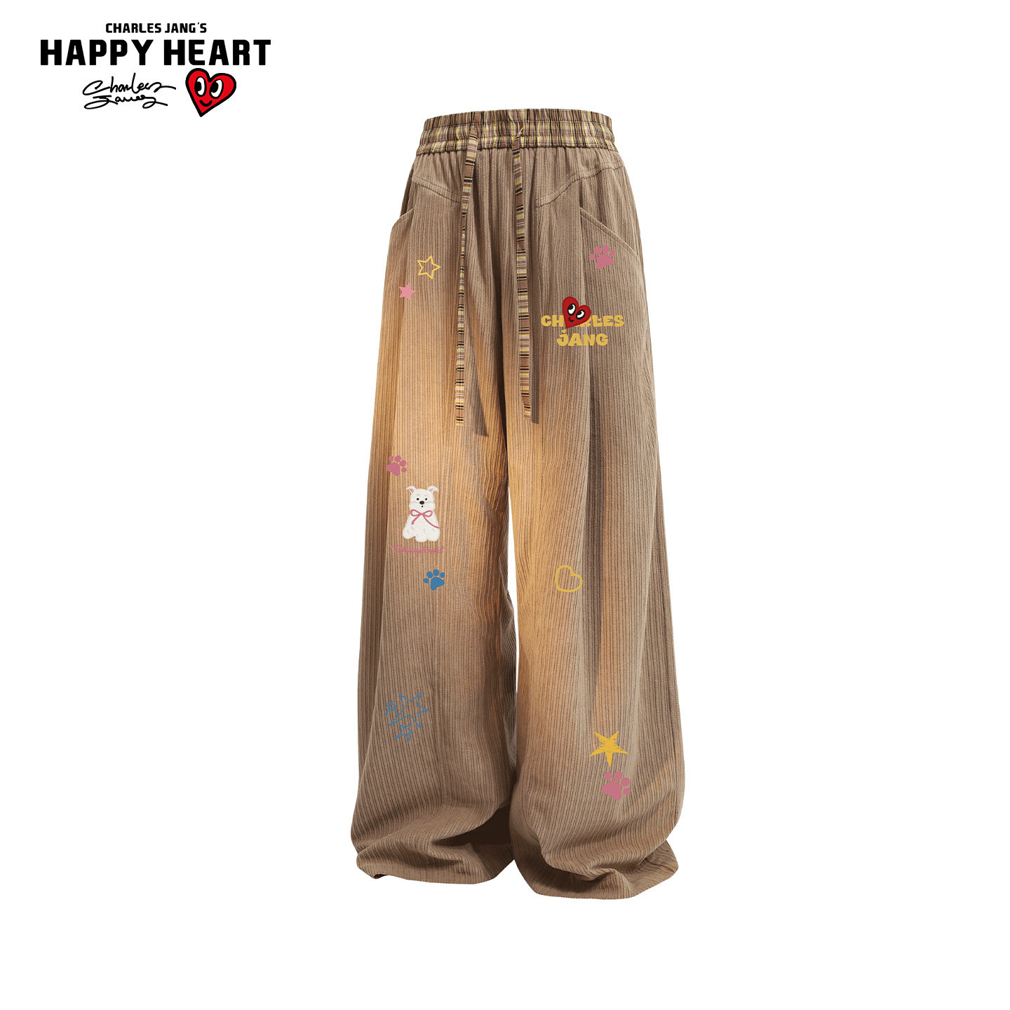 查尔斯桃心趣味小狗灯芯绒裤子男女春季美式潮牌宽松直筒休闲长裤,男装,休闲裤,淘宝优惠券,粉丝福利购,淘宝优惠卷