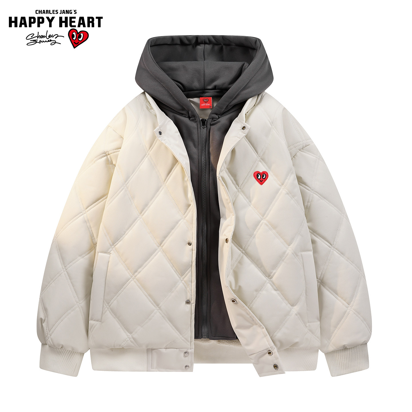 查尔斯桃心 美式菱格假两件可拆卸连帽棉服男女冬季加绒加厚外套,男装,棉衣,淘宝优惠券,粉丝福利购,淘宝优惠卷