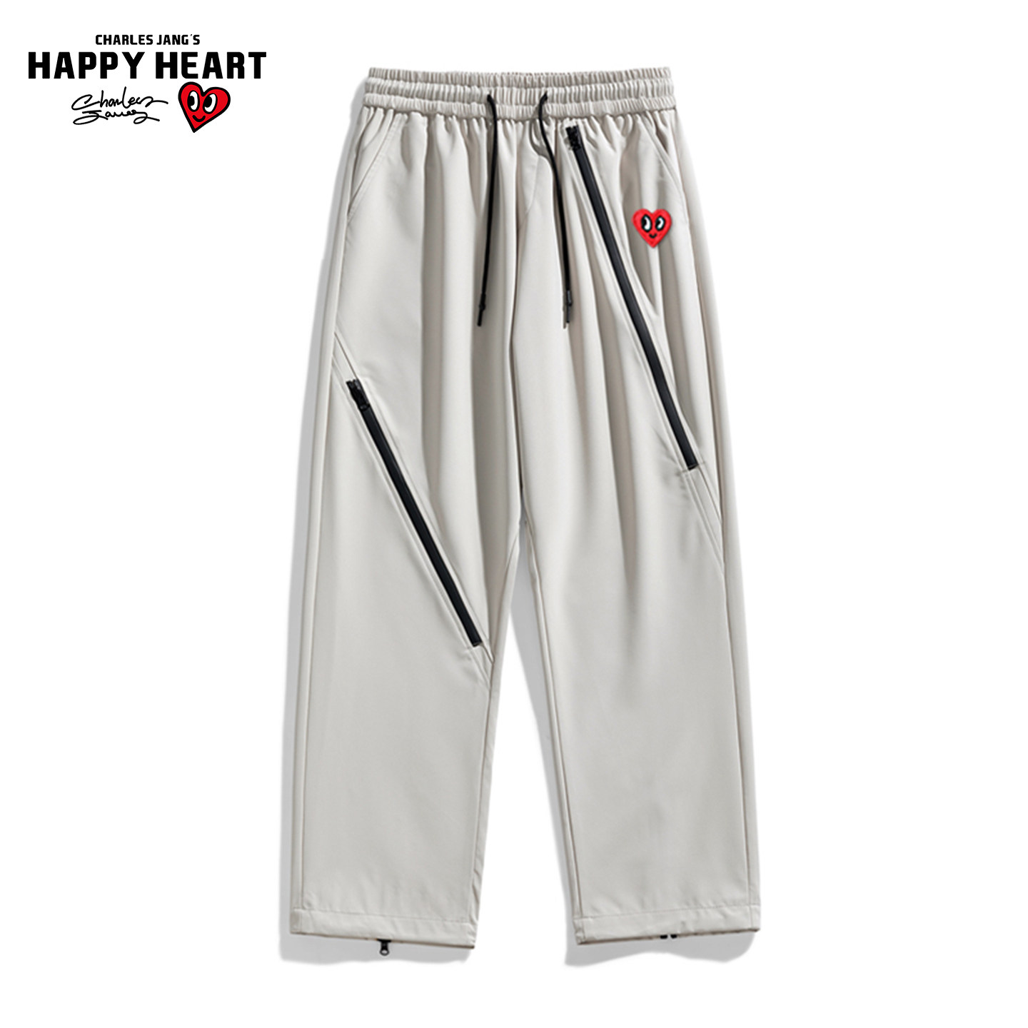 查尔斯桃心美式机能拉链裤子男款春秋季潮牌宽松直筒冲锋工装长裤