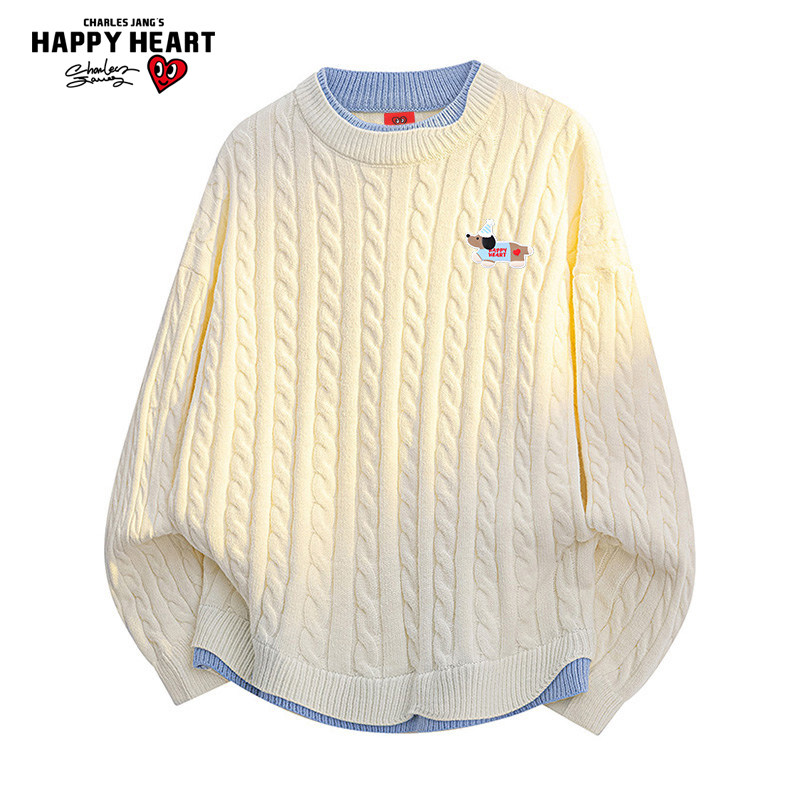 查尔斯桃心假两件圆领毛衣冬季慵懒腊肠狗印花加厚保暖针织上衣潮,男装,针织衫/毛衣,淘宝优惠券,粉丝福利购,淘宝优惠卷