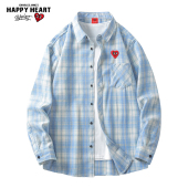 薄款 查尔斯桃心美式 宽松休闲格子衬衣女外套 男士 春秋夏季 长袖 衬衫