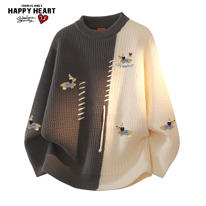 查尔斯桃心美式设计感圆领毛衣
