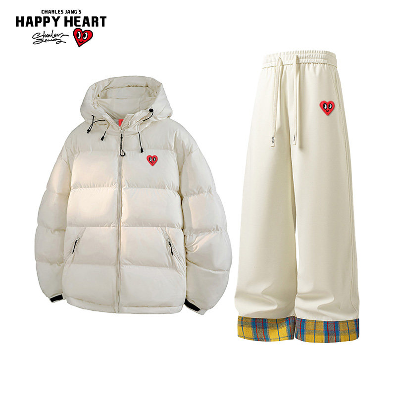 查尔斯桃心休闲套装男女冬季连帽保暖棉服阔腿长裤子宽松两件装潮,男装,休闲运动套装,淘宝优惠券,粉丝福利购,淘宝优惠卷