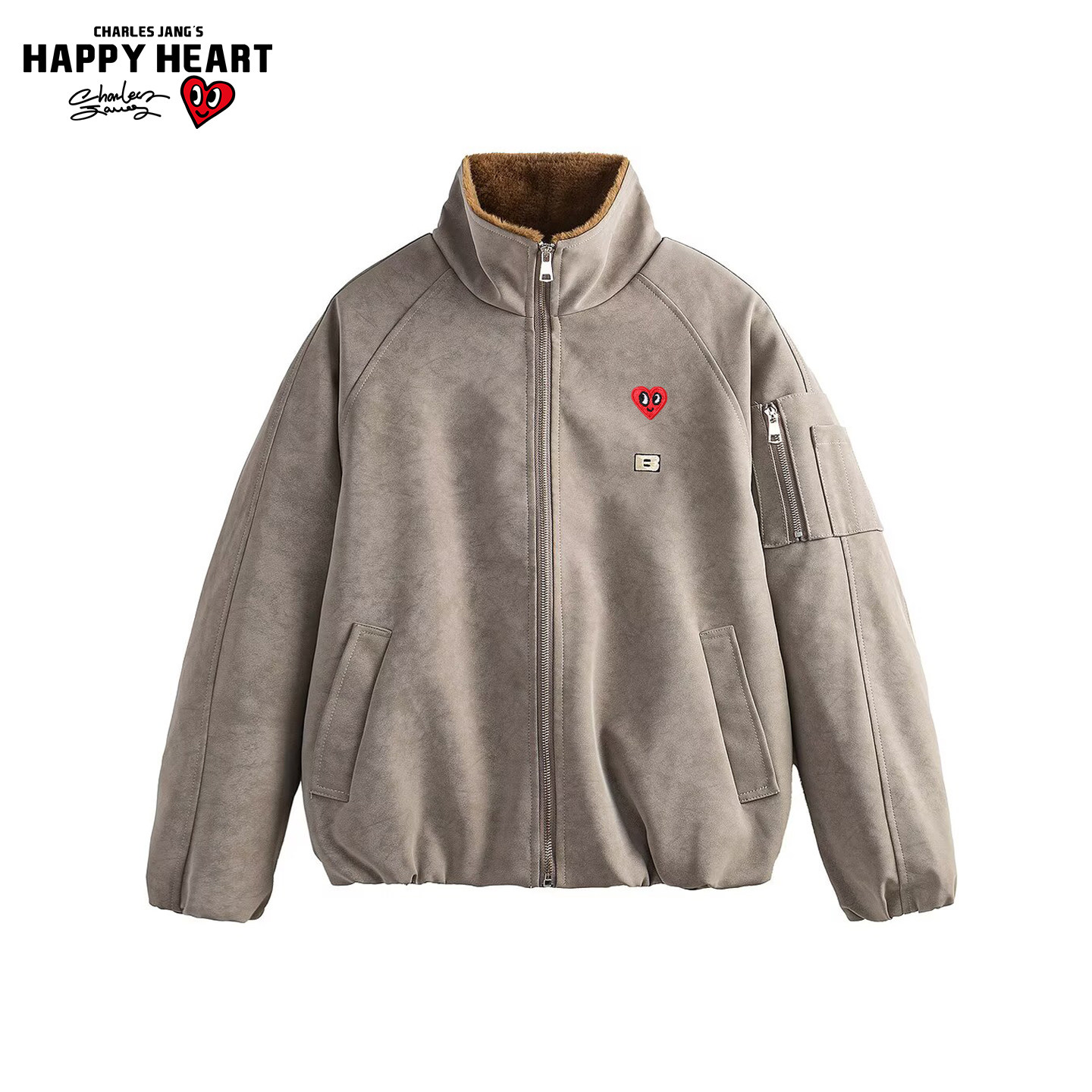 查尔斯桃心美式vintage麂皮绒夹克男女冬季加绒加厚保暖PU皮棉服