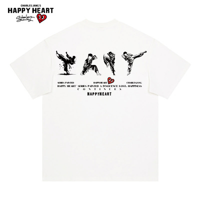 查尔斯桃心 武侠风短袖t恤男印花夏季休闲纯棉圆领半袖情侣同款