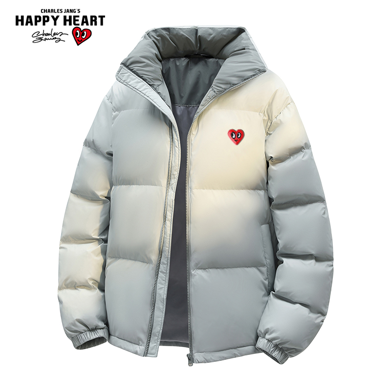 查尔斯桃心 美式撞色立领鸭绒羽绒服男冬季加厚保暖防寒情侣外套
