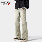 中腰牛仔裤 男2025年新款 黄泥水洗美式 查尔斯桃心 高街直筒长裤 男