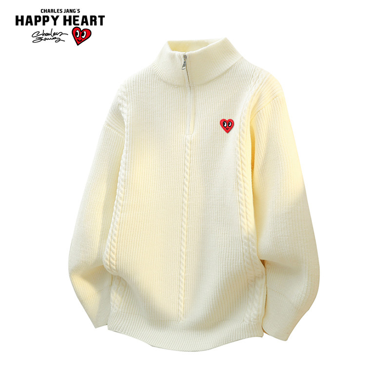 查尔斯桃心半高领拉链针织衫男士冬季新款宽