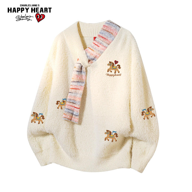 查尔斯桃心马年2026新款男女慵懒围领针织衫上衣新款冬季情侣毛衣,男装,针织衫/毛衣,淘宝优惠券,粉丝福利购,淘宝优惠卷