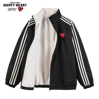 查尔斯桃心撞色条纹运动夹克