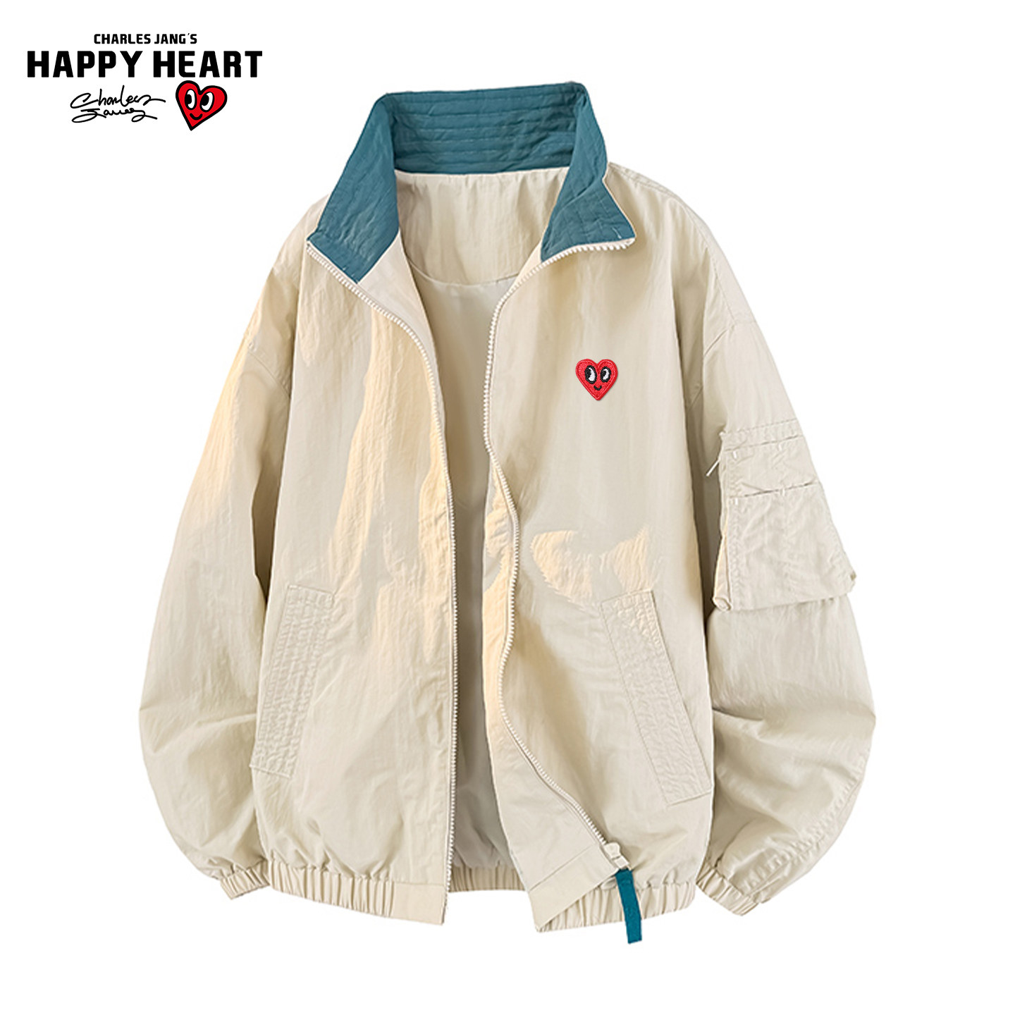 查尔斯桃心美式立领夹克男春秋季拼色百搭口袋拼接宽松休闲外套,男装,夹克,淘宝优惠券,粉丝福利购,淘宝优惠卷