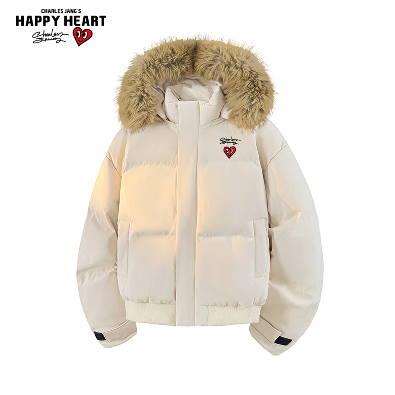 查尔斯桃心美式连帽毛领保暖棉服男士冬季新