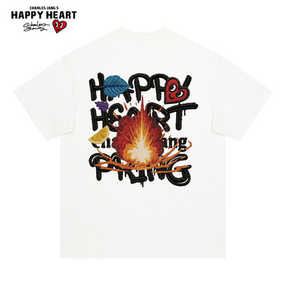 查尔斯桃心火焰图案印花短袖t恤