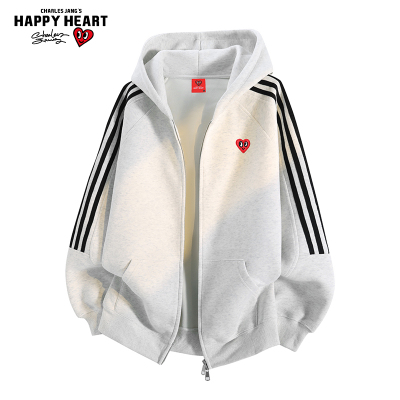 查尔斯桃心撞色条纹开衫卫衣男