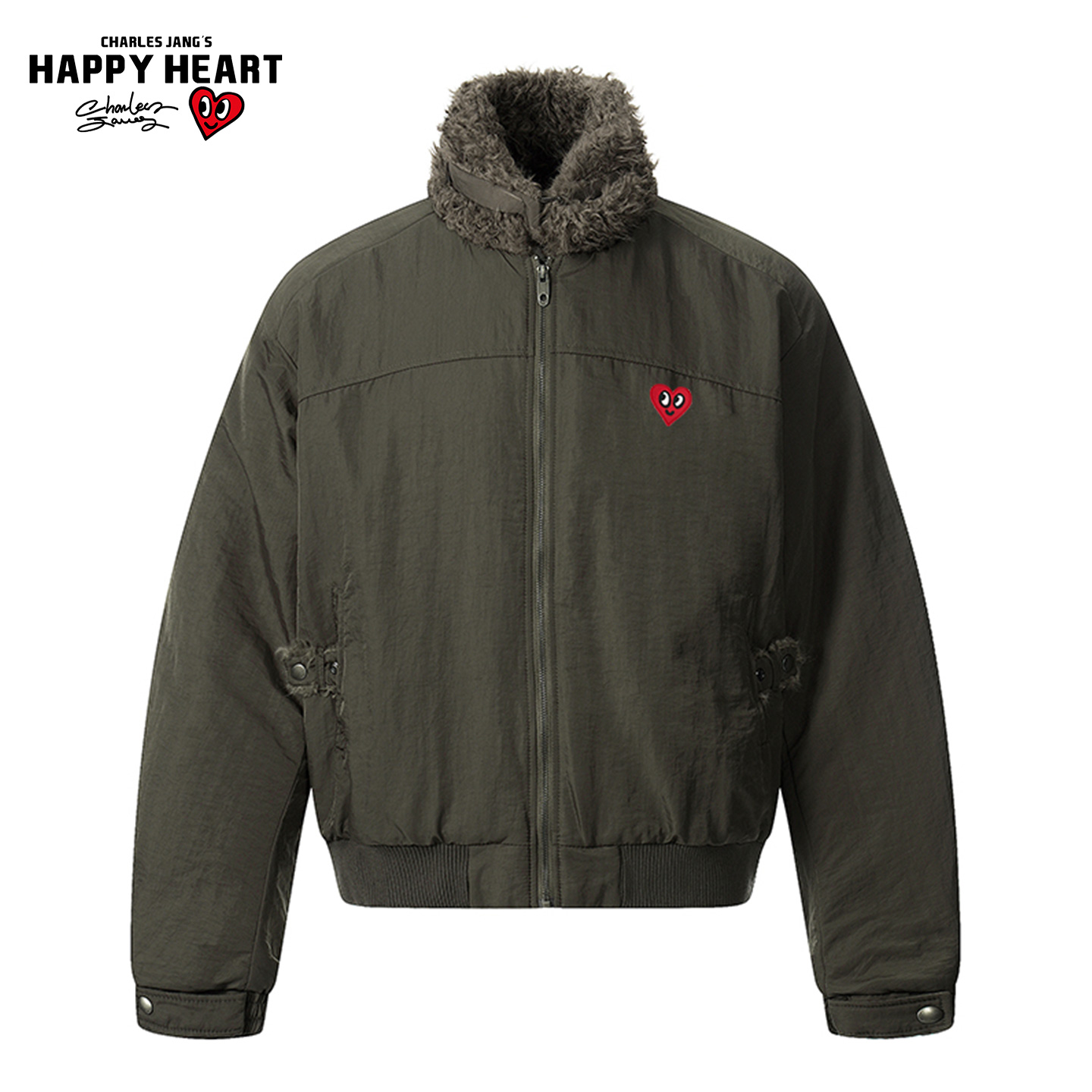 查尔斯桃心美式复古毛领工装棉衣