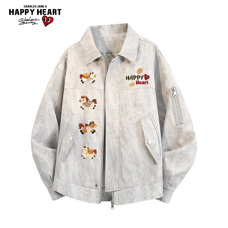 查尔斯桃心马年2026新款扎染翻领夹克男女春秋季休闲情侣百搭外套