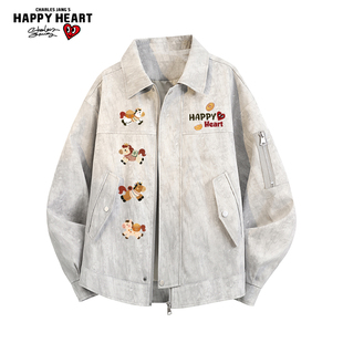 查尔斯桃心马年2026新款扎染翻领夹克男女春秋季休闲情侣百搭外套