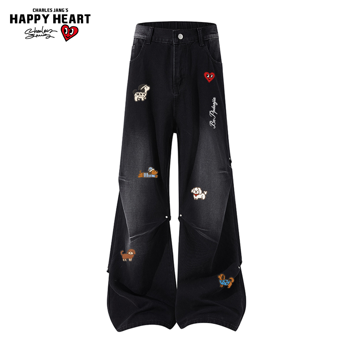 查尔斯桃心美式小狗印花高街牛仔裤子男女春秋季新款情侣直筒长裤,男装,牛仔裤,淘宝优惠券,粉丝福利购,淘宝优惠卷