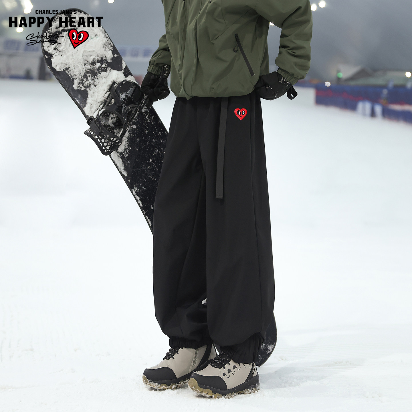 查尔斯桃心美式户外冲锋滑雪裤男冬季加绒加厚束脚宽松休闲长裤子