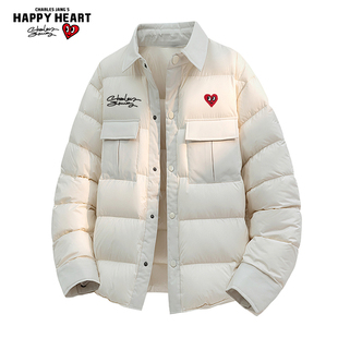 查尔斯桃心翻领夹克羽绒服厚款保暖男女冬季外套休闲情侣款加厚