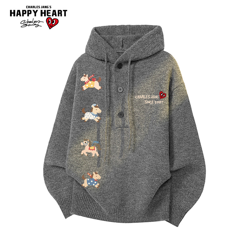 查尔斯桃心马年2026新款连帽针织衫毛衣冬季保暖休闲慵懒情侣外套,男装,针织衫/毛衣,淘宝优惠券,粉丝福利购,淘宝优惠卷
