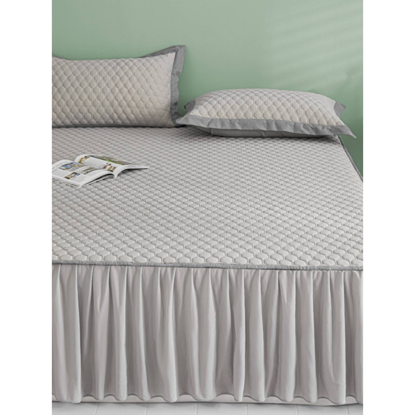 3YK乳胶凉席三件套夏季可水洗冰丝席子纯色床裙款可折叠床笠空调