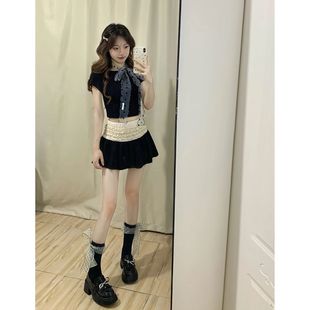 辣妹芭蕾風露背修身 套裝 女2025夏季 新款 T恤上衣高腰半身裙潮 短款