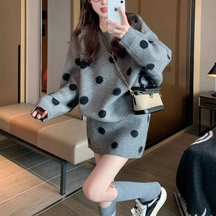 波点针织套装 春秋韩系减龄搭配一整套半身裙两件套 裙子女2025新款