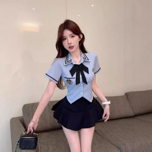 新款 學(xué)院風(fēng)日系兩件套襯衫 上衣蛋糕裙半身短褲 裙子女夏季 時尚