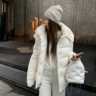 90白鸭绒300g+充绒白色羽绒服女2025年冬季加厚保暖连帽户外外套