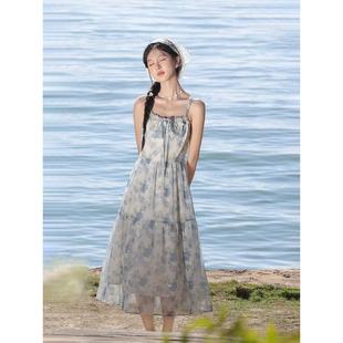 氣質高級感百搭碎花連衣裙女夏油畫度假風吊帶長裙收腰單裙 法式